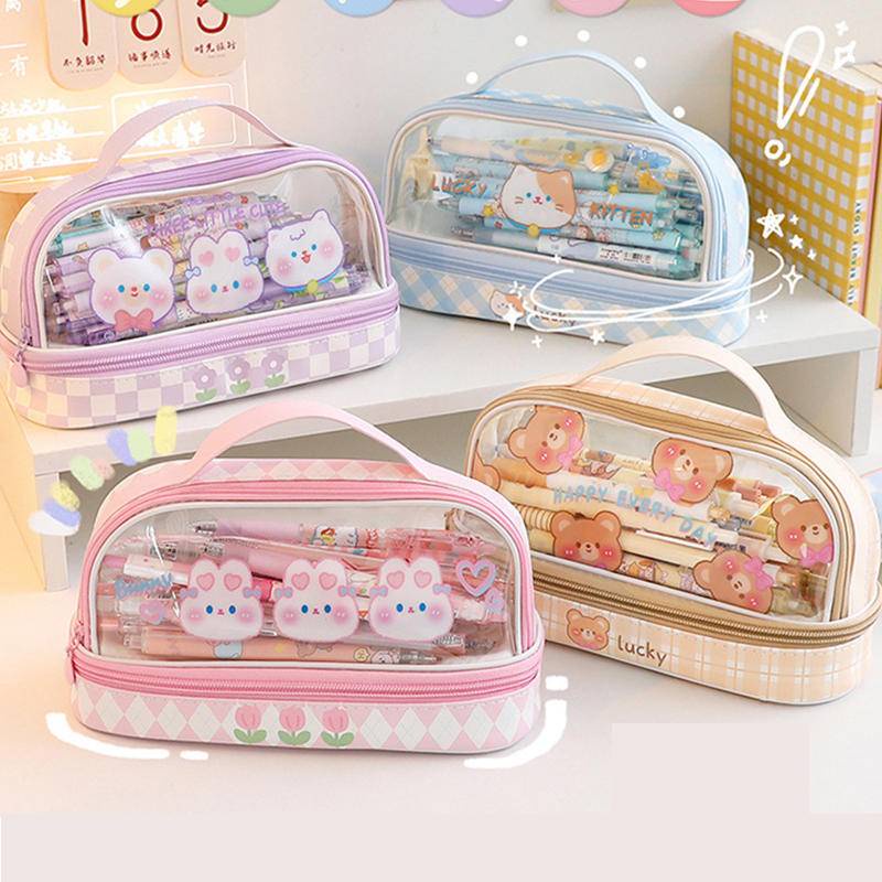 Casual Travel 2022 PVC Large Capacity Pencil Case Kawaii School Pen Supplies cosmetic Storage Bag Students Cases Big ... - Image 5