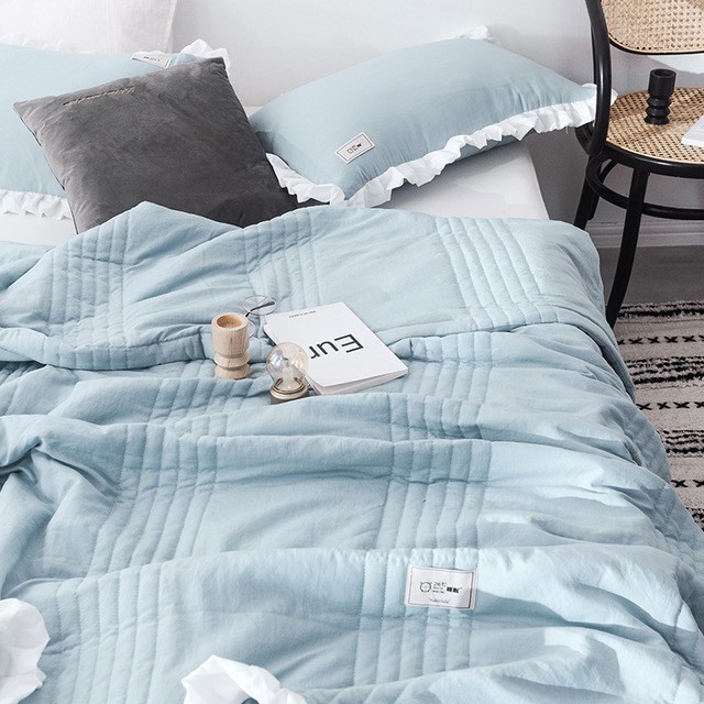 3 In1 Solid Color Lace Cotton Comforter Quilt Blanket Single Queen