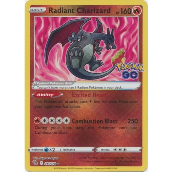 Reverse Holo Price Pokemon GO Radiant Charizard Japanese Pokemon Card   #011/071, Near Mint Condition, Holo Foil, Sword & Shield Era Pokemon Go  011/071 Near Mint