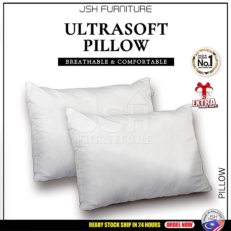 [ Buy 1 Free 1 ] High Quality ULTRASOFT PILLOW by JSH PL2 - Bantal Putih / Hotel Pillow / White Pillow / Ready Stock