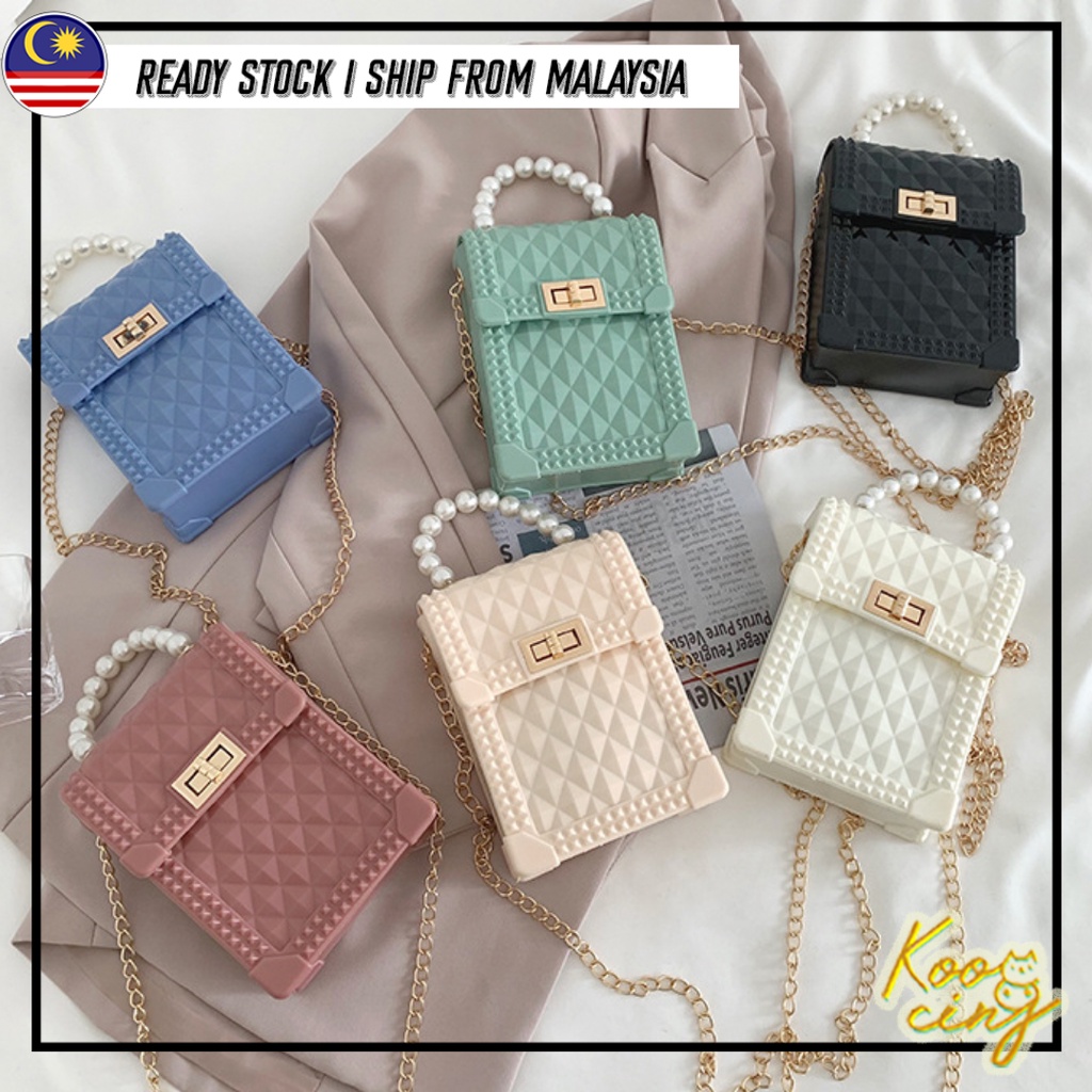 READY STOCK Koocing Female Girl Mini Sling Shoulder Bag Chic Sleek Pearl 长版迷你包包 百搭 单肩包 韩版 斜背包 手機包 小清新 斜挎包包 时尚 珍珠