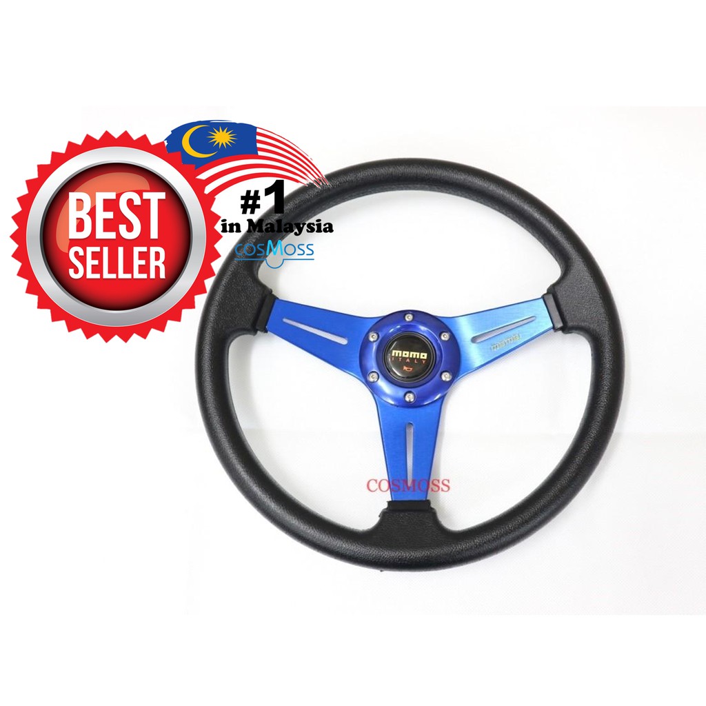 (BLUE) MOMO 14 Inch PU Steering Wheel Car Steering Wheel | Shopee Malaysia