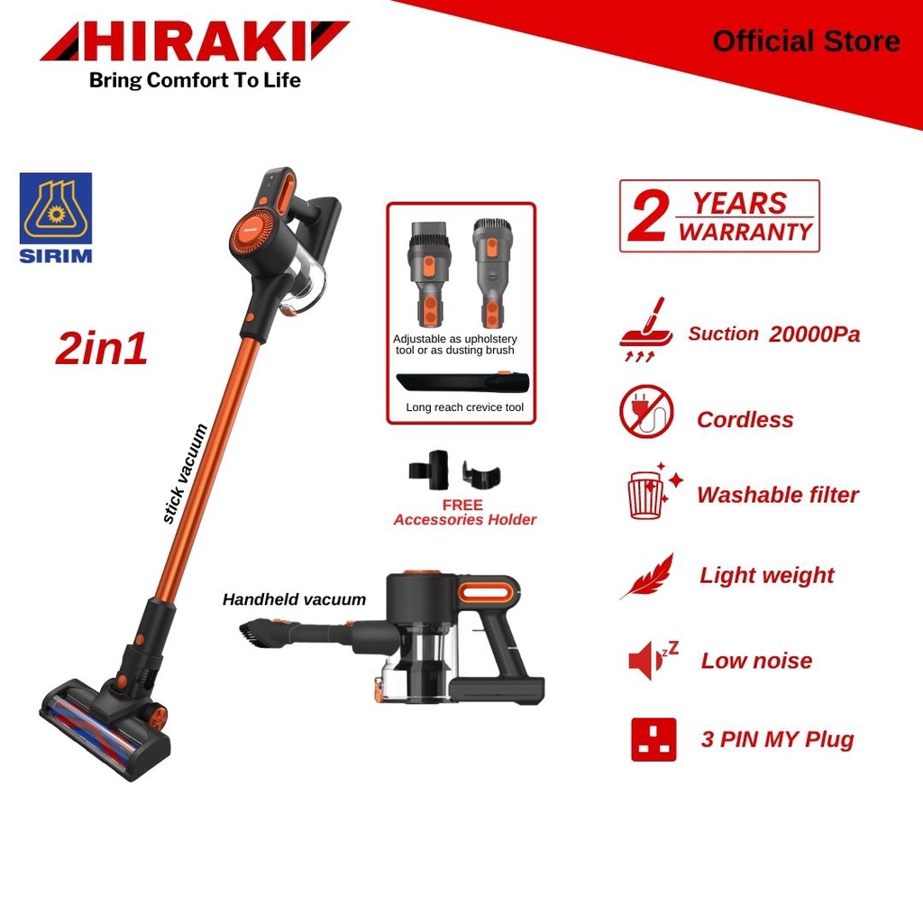Hiraki 2 In 1 Cordless Handheld And Stick Vacuum Cleaner Hepa Filter VC
