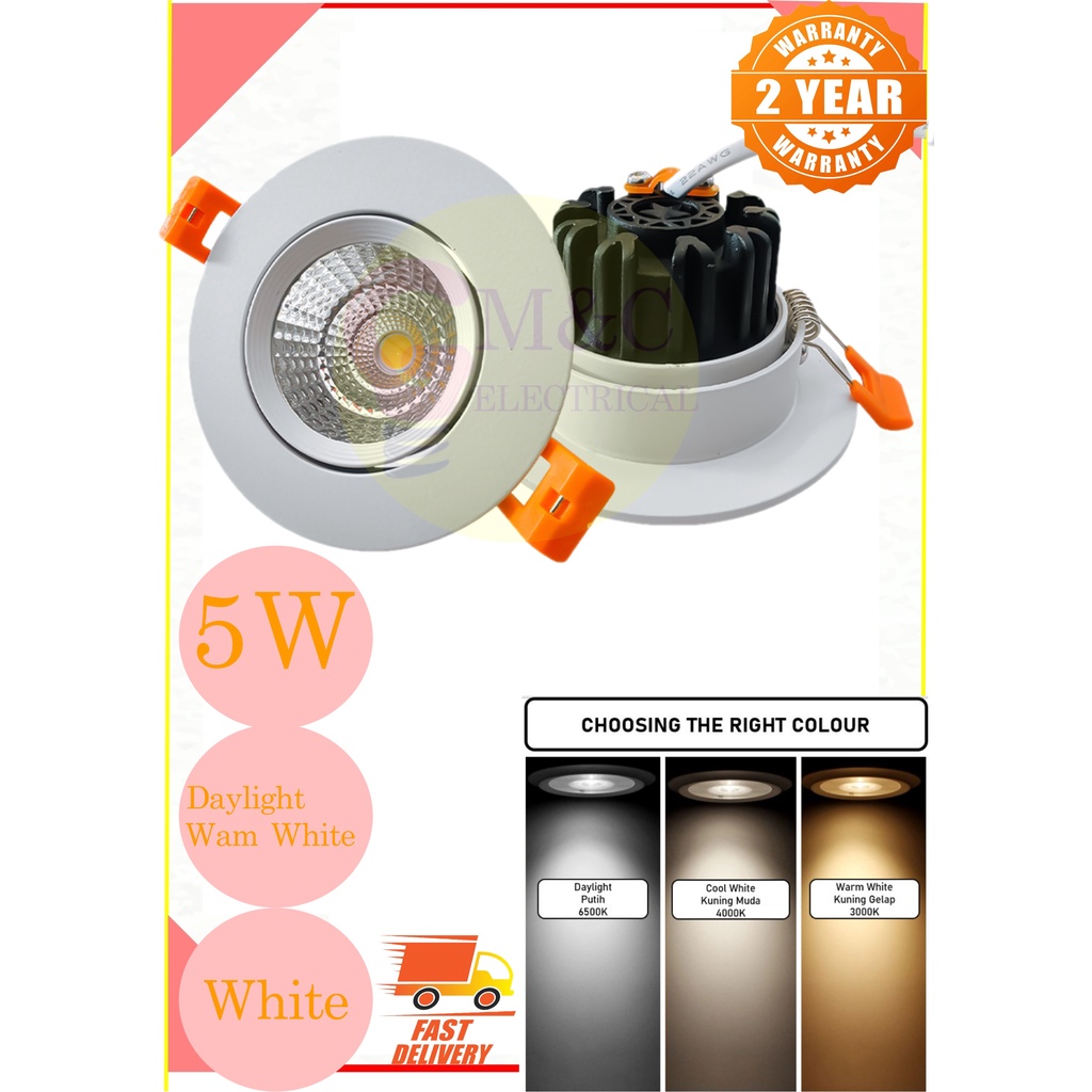 5W LED RECESSED EYEBALL SPOTLIGHT DOWNLIGHT ROUND (Daylight / Warm