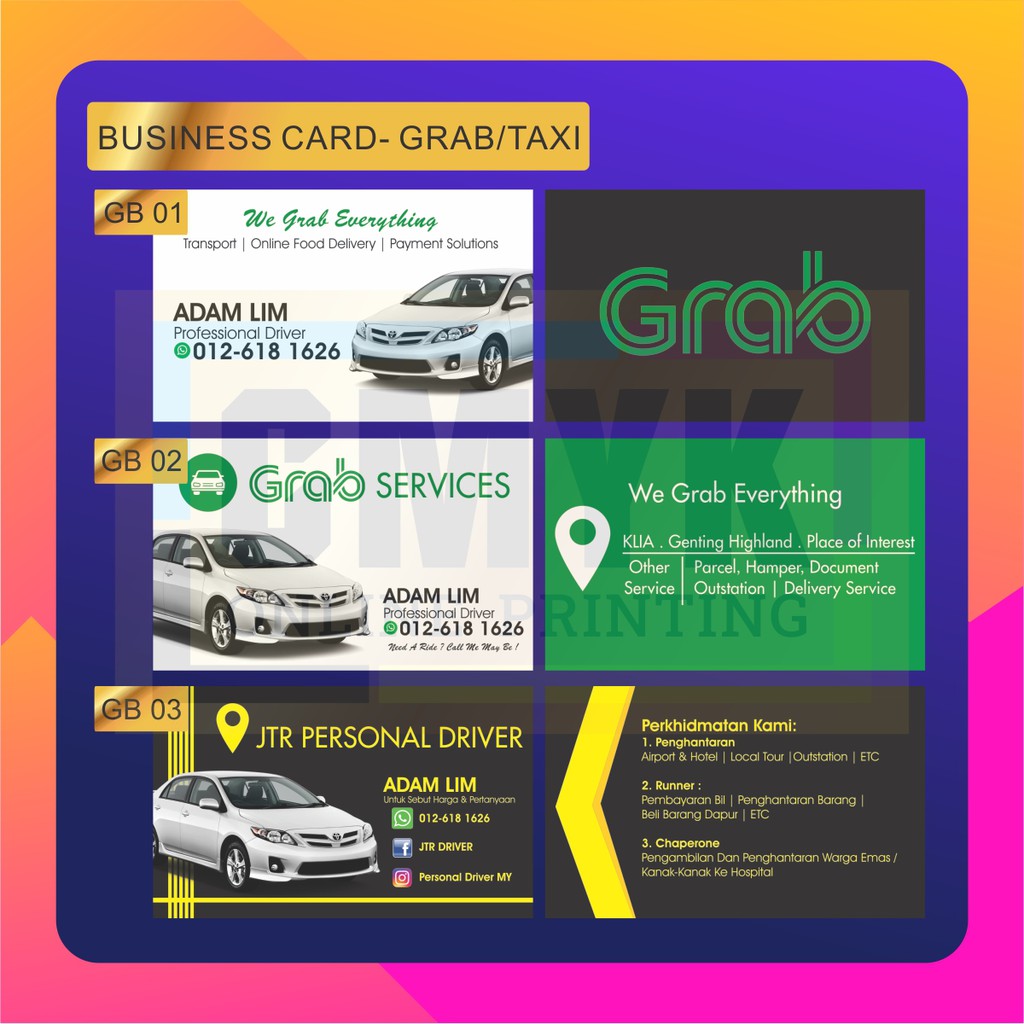 Template Taxi Grab Food Panda Version Business Card Name Card Ready Design Template Shopee Malaysia