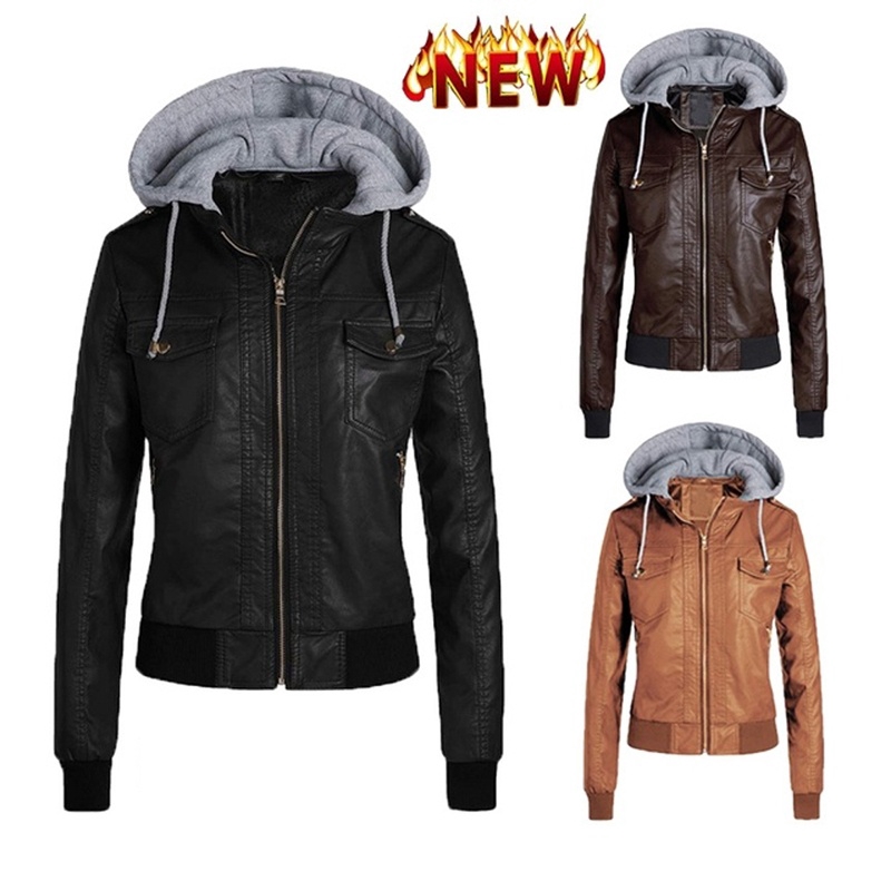 plus size leather jacket with hoodie