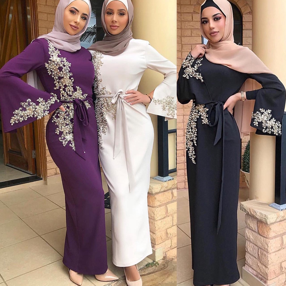 Elegant Muslim Embroidery Abaya Full Dress Vestidos Cardigan Kimono