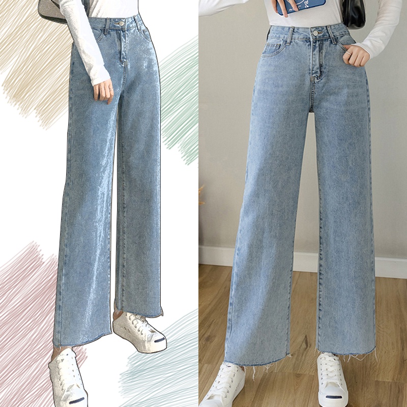 MILULU  Wide Leg Jeans Women's Loose High Waist Straight Cylinder Mopping Pants S-4xl  Seluar Perempuan Local Delivery