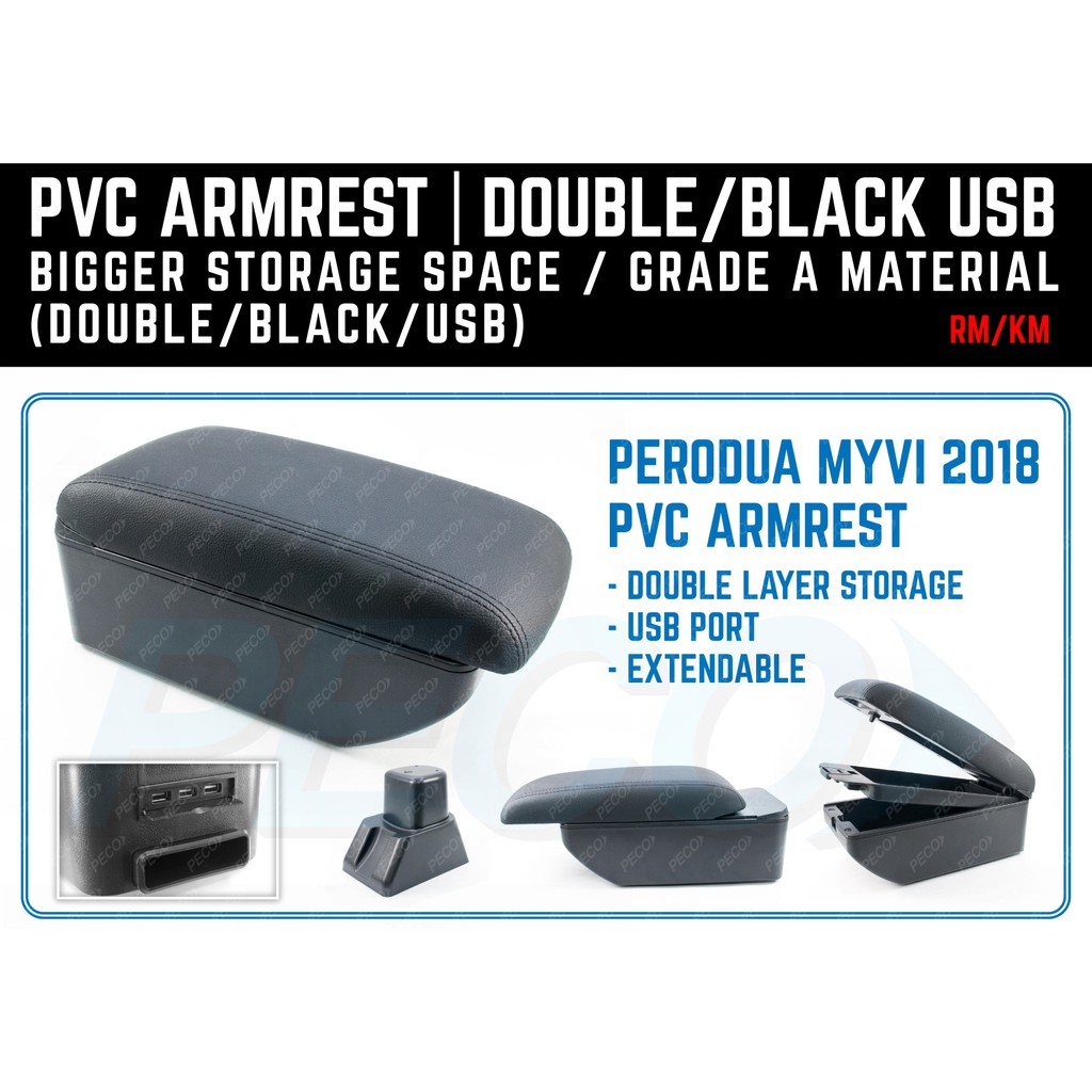 PVC ARMREST (DOUBLE-BLACK-USB) - MYVI 2018Y  Shopee Malaysia