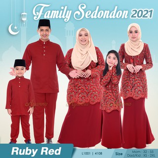 Baju Raya Sedondon Tema Warna Ruby Red Merah Cili Set Family Ayah Ibu Anak Baju Kurung Baju Melayu Kurta Ay2021 Shopee Malaysia
