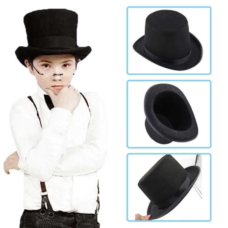 Magician Kids Adult Steampunk Tall Hat Top Costume Magic Party Performing Black 