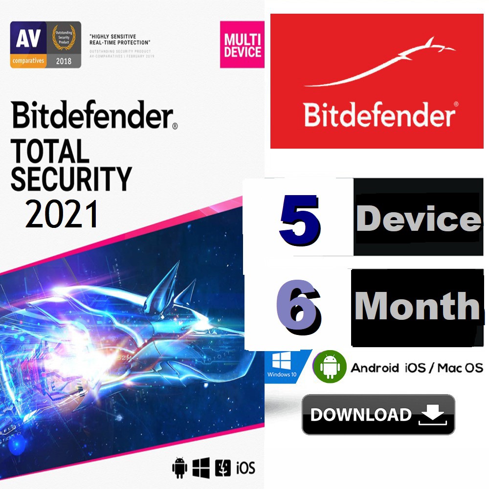 HOT Bitdefender Total Security 2021 | 6 month | 5 Devices | Online Activation | windows | Android | iOS | Mac (100