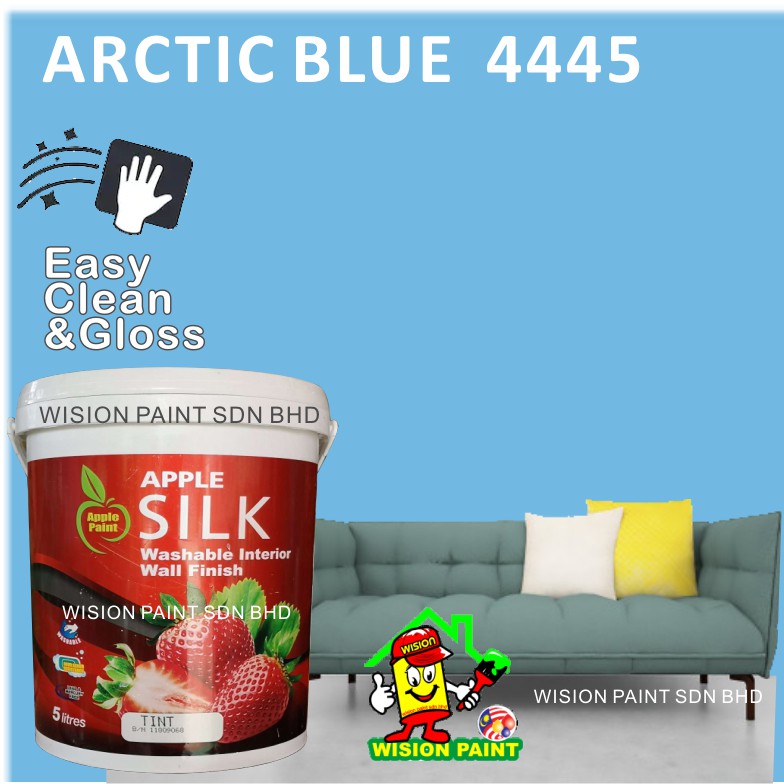 4445 Arctic Blue 1l Apple Paint Silk Washable Interior Wall Finish Easy Wash Paint