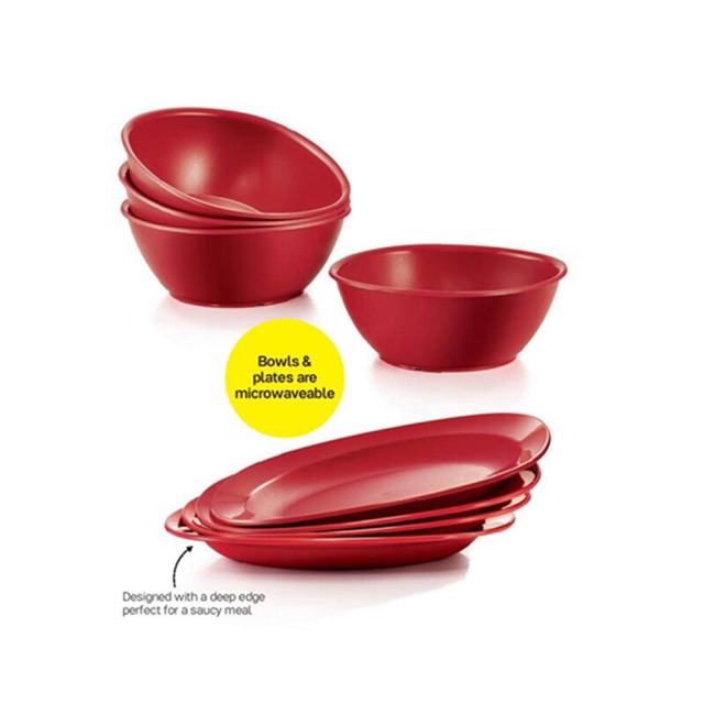 Tupperware Royal Red Bowl & Dining Plate Set