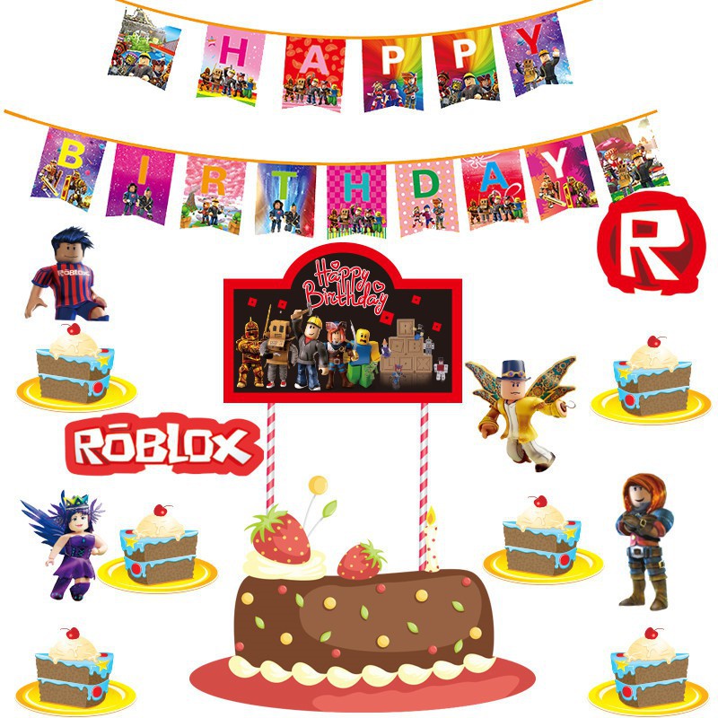 Ready Stock Game Roblox Theme Party Supplies Kids Birthday Banners Cake Toppers Decorations Shopee Malaysia - roblox themed party supplies party party themes birthday