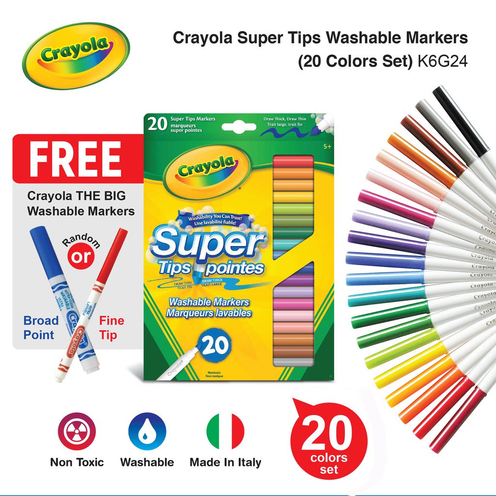 Crayola Super Tips Washable Markers (20 Colors Set) | Shopee Malaysia