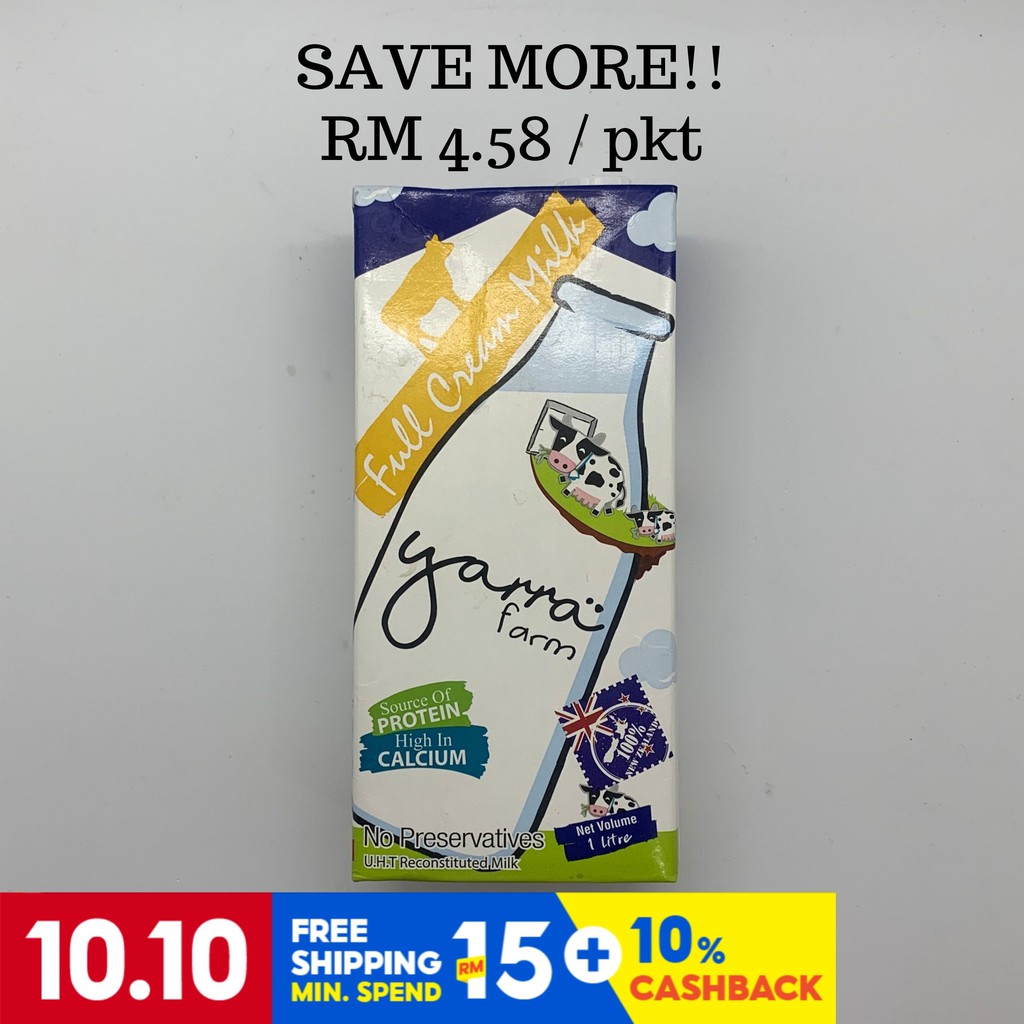YARRA UHT FULL CREAM FRESH MILK 100 NEW ZEALAND MILK 1L (6 pkt) (READY