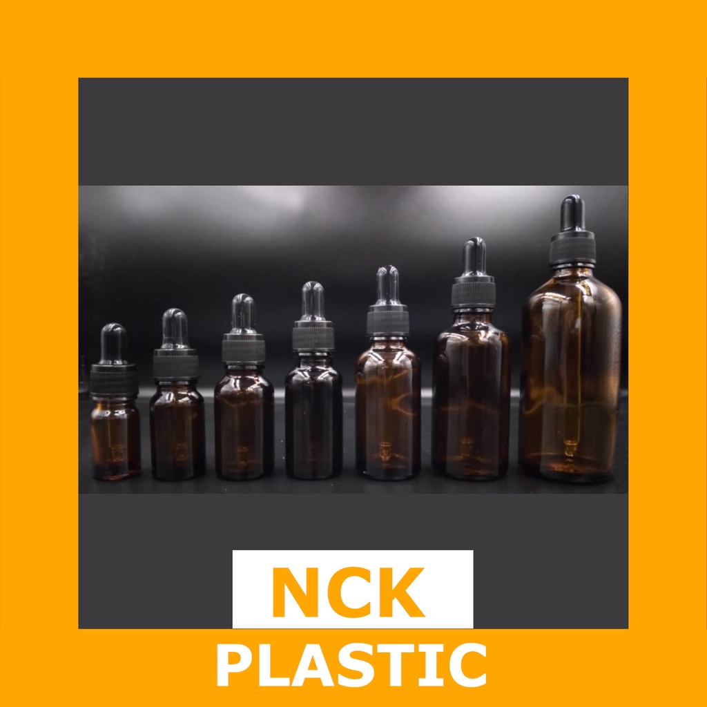 Amber Glass Essential Oil Serum Bottle w/ Black Ring Dropper | NCK Plastic| 5ml 10ml 15ml 20ml 30ml 50ml 100ml |