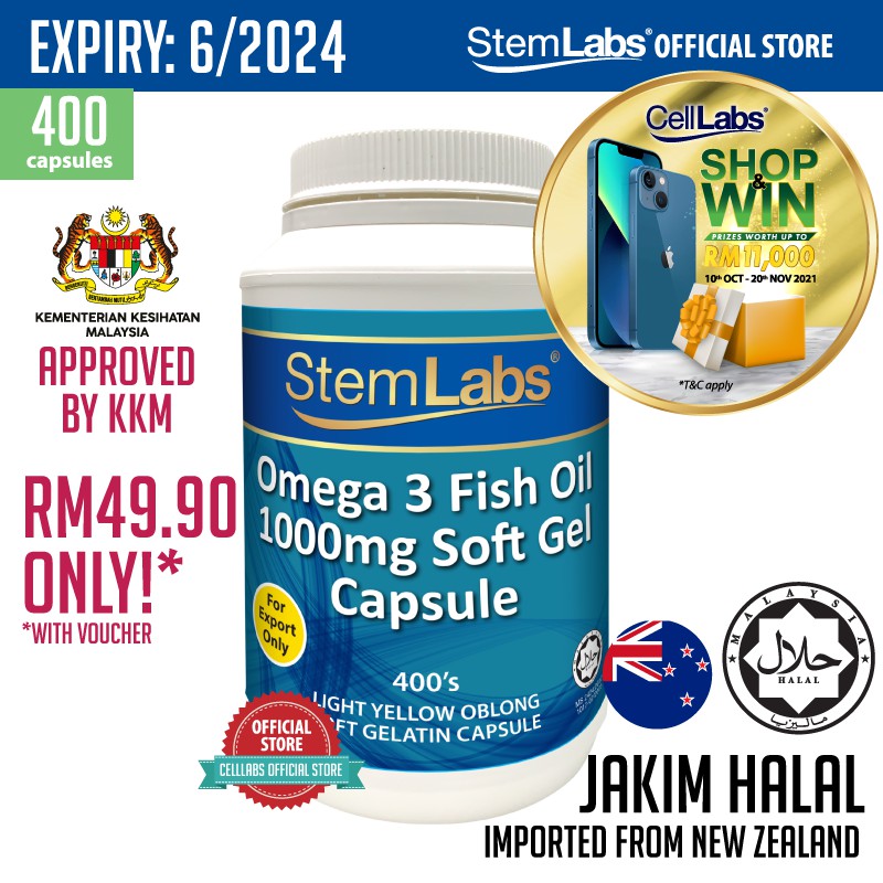 Buy Jakim Halal Stemlabs Omega 3 Fish Oil 1000mg X 400 Capsules High Quality Imported From New Zealand Seetracker Malaysia