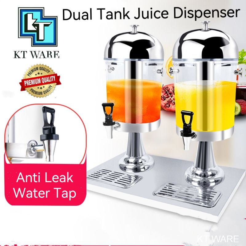 KT WARE 16L 8L x 2 Stainless Steel Double Bowl Juice Dispenser Water dispenser buffet Juicer with stand