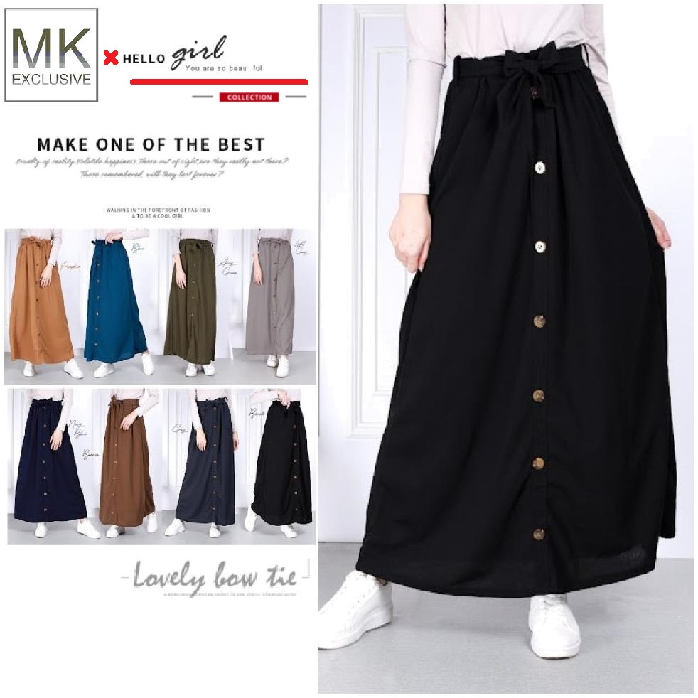 Baju Raya 2023 MK Skirt Muslimah Maxi Skirt Ribbon Belt A Line Button