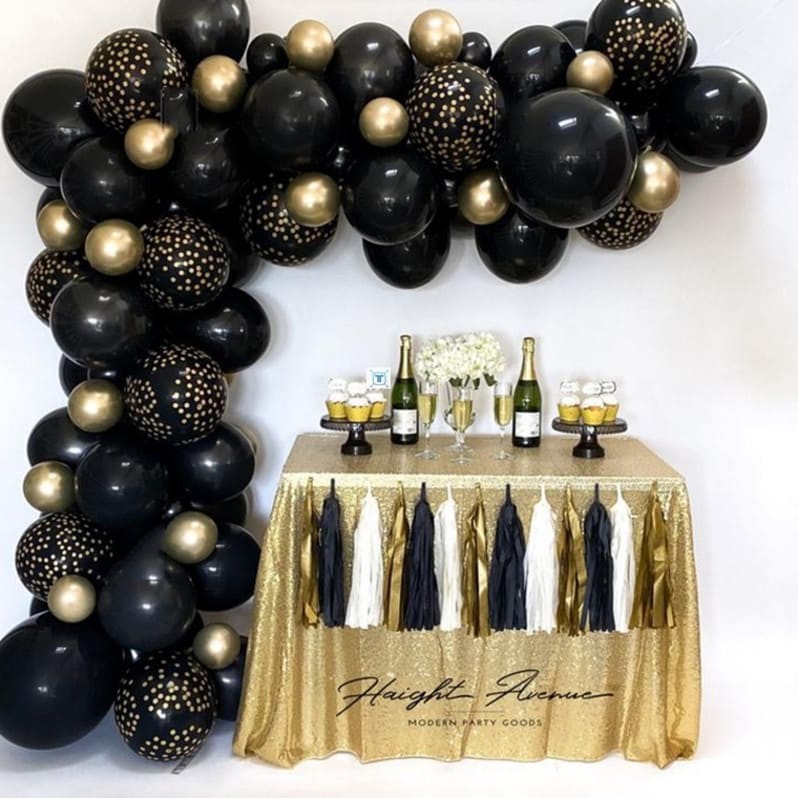 [Ready Stock] Gold Black Balloon Arch Kit / Balloon Chain Arch Set ...