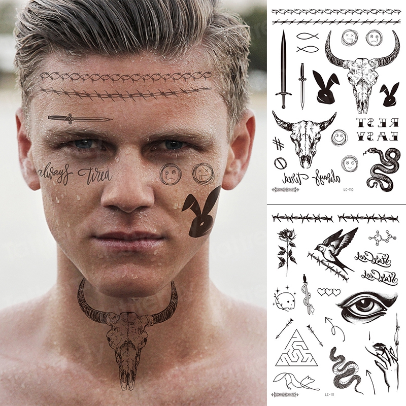 neck tattoos men women temporary face tattoos tribal symbols tatoo for boys  moon face stickers snake makeup mens fashion | Shopee Malaysia