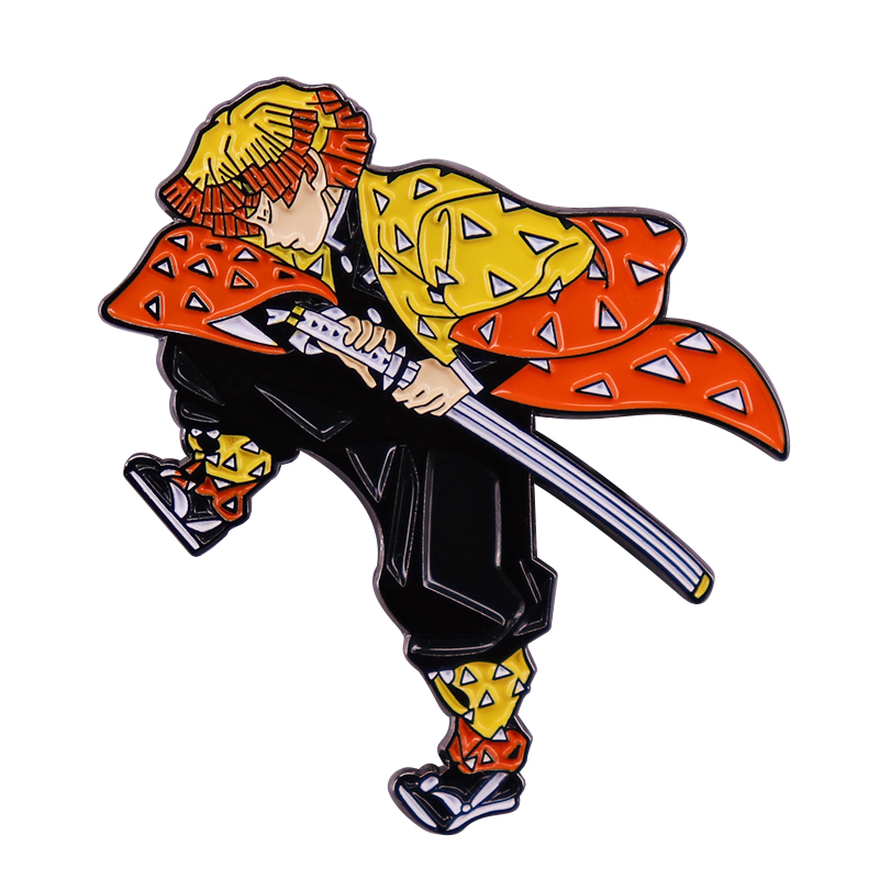 Demon Slayer Brooch Kimetsu No Yaiba Breath Of Thunder Zenitsu Agatsuma Badge Orange Yellow Hair Anime Boy Enamel Pin Shopee Malaysia