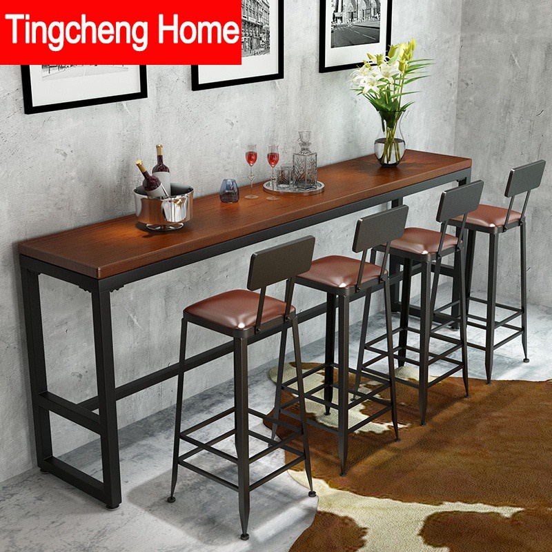 Solid Wood High Foot Bar Table And Chair Household Living Room Simple Wall Balcony Long Tea Small Business Ee Malaysia - Wall Bar Table Set