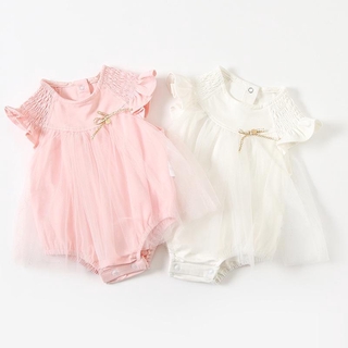 Baby Girl Mesh Princess Romper Dress Newborn Lovely Fly-Sleeve Bow Skirt Infant Summer Cotton Clothes Outfit