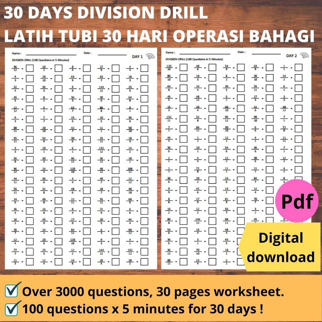 Printables Math Workbook Buku Matematik Latih Tubi Drill Operasi Bahagi Division Worksheet Year 1 2 3 Softcopy Pdf File Shopee Malaysia