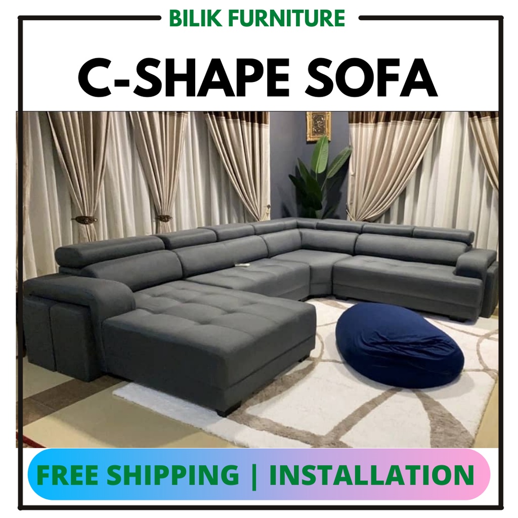 Bilik Furniture- 6 Seater + L Shape Fabric Sofa/ High Density Thick ...