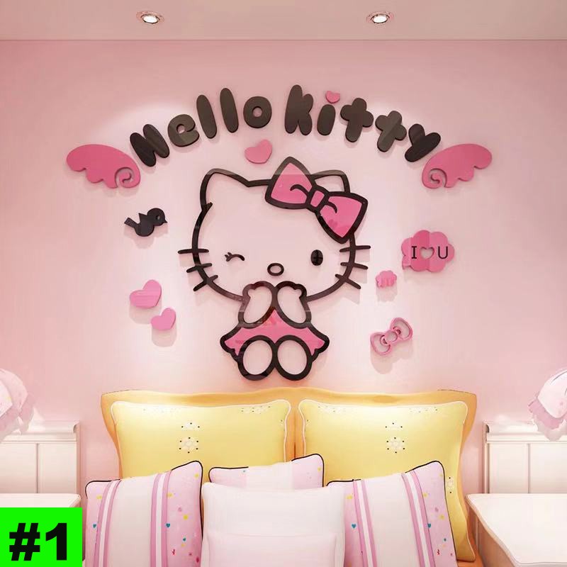 3d Stereo Hellokitty Wallpaper Stickers Children S Room Bedroom Wall Decorations