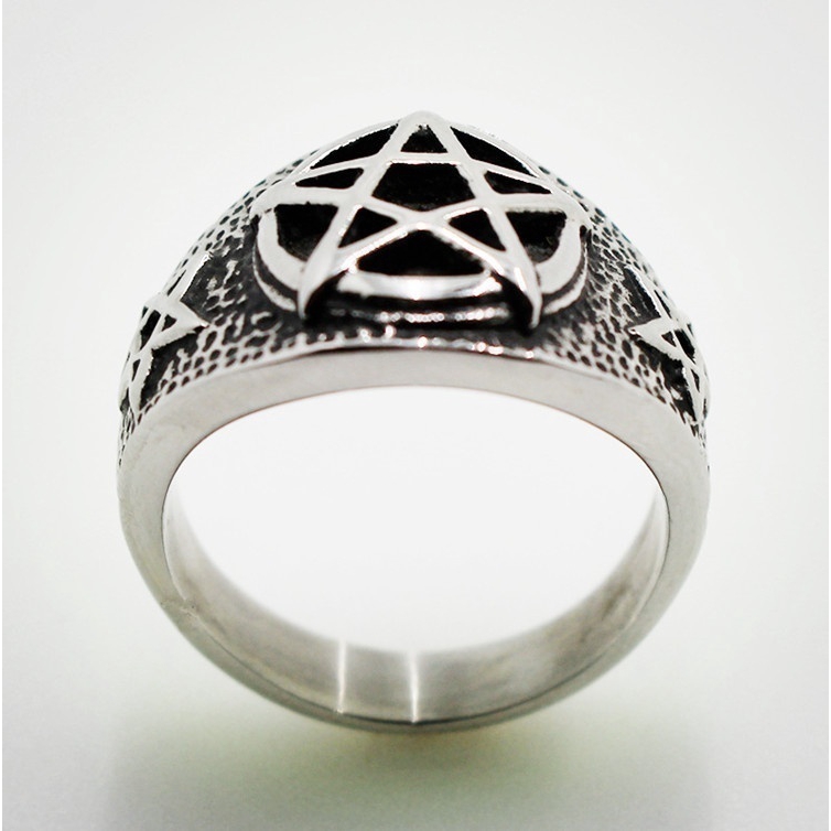 Ohdeal4U Baphomet Church of Satan Satanic Laveyan Pentagram Inverted Finger Ring Silver Pewter Metal 