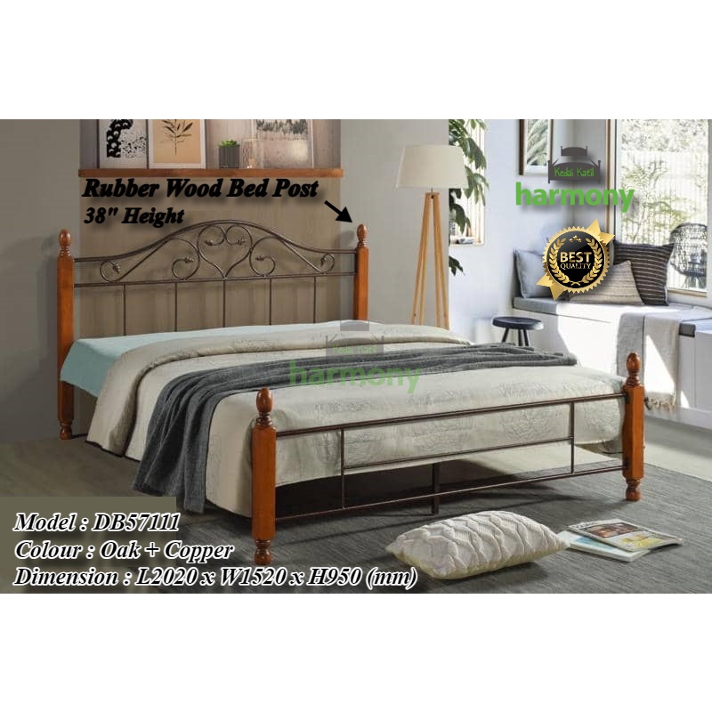 Harmony Wooden Post Metal Queen Bed Frame / Queen Metal Bed Frame