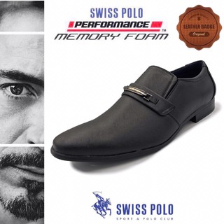 Swiss Polo Men Black Formal Office Business Shoes / Kasut Polo Kulit Ofis Pejabat Bersanding
