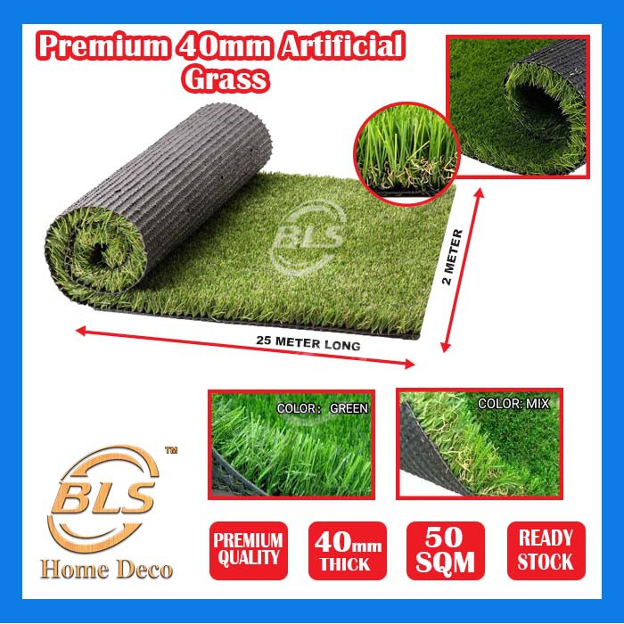 PREMIUM 40mm DIY ARTIFICIAL GRASS ROLL ( 2M X 25M ) FAKE SYNTHETIC