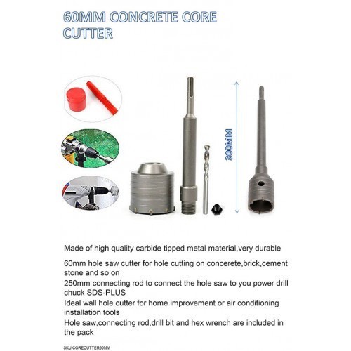 60mm Concrete Drill Bit Wall Hole Saw Core Cutter Simen Konkrit Bata ...