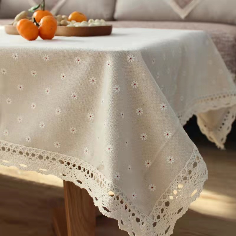 Tablecloth Fabric Art Cotton and Hemp Lace Tablecloth Idyllic Little Fresh Tassel Tea Table Cloth Rectangular Tablecloth Home Decoration Tablecloth Home Cover Tablecloth of Living Room and Dining Room Ramadan Mubarak