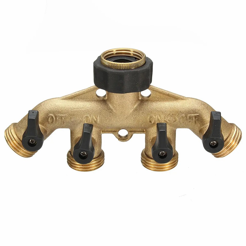 3/4 Inch 4 Way Brass Hose Faucet Manifold, BSP Thread Water Segregator