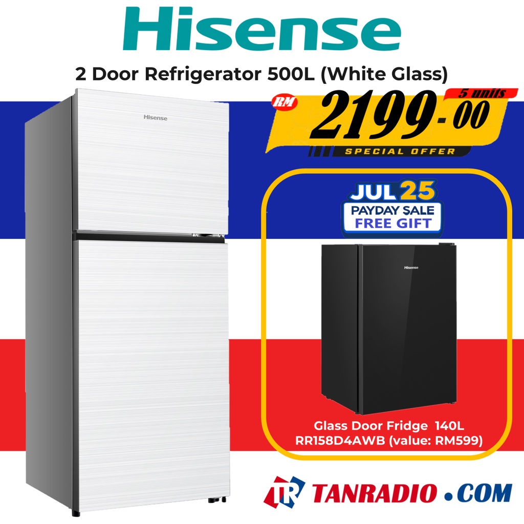 TR Hisense Twin Door Fridge Refrigerator Inverter Glass White (500L ...