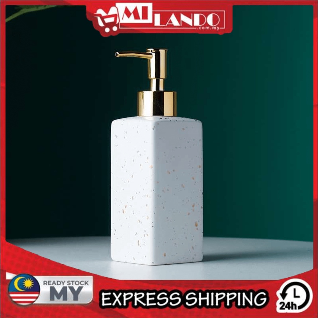 (300 ml) MILANDO Ceramic Soap Dispenser Hand Sanitizer Bottle Bathroom Organizer Accessories Shower Gel Bottle (Type 6)