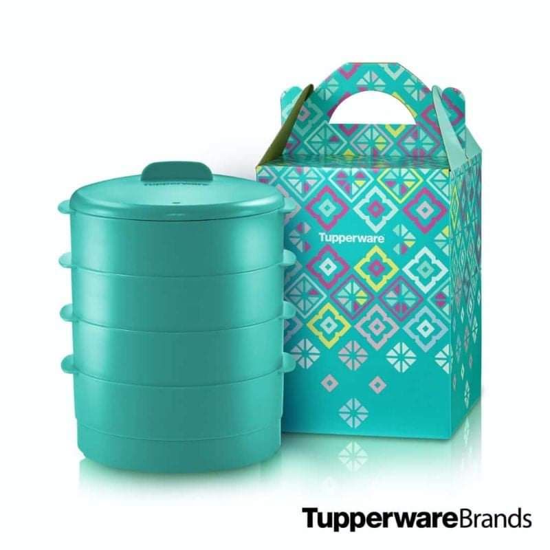 [READY STOCK] 【4 Tier + Gift Box】 Tupperware Steam It Limited Edition Turquoise pwp Plate O Bowl