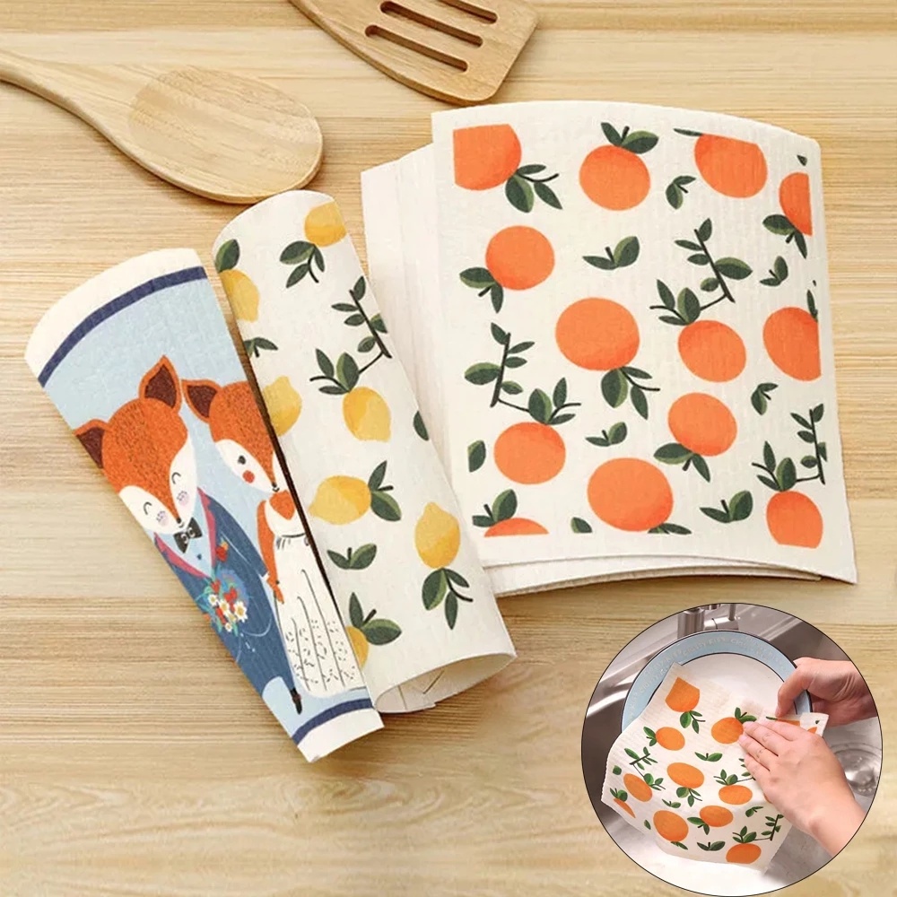 Creative Fruit Print Kitchen Quick-Dry Cleaning Rag Dish Cloth Wiping Napkin Absorbing Cloth Sustainable eco friendly