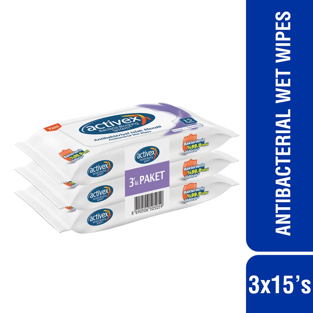 Activex Antibacterial Wet Wipes Sensitive Skin (15's x 3) | Shopee 