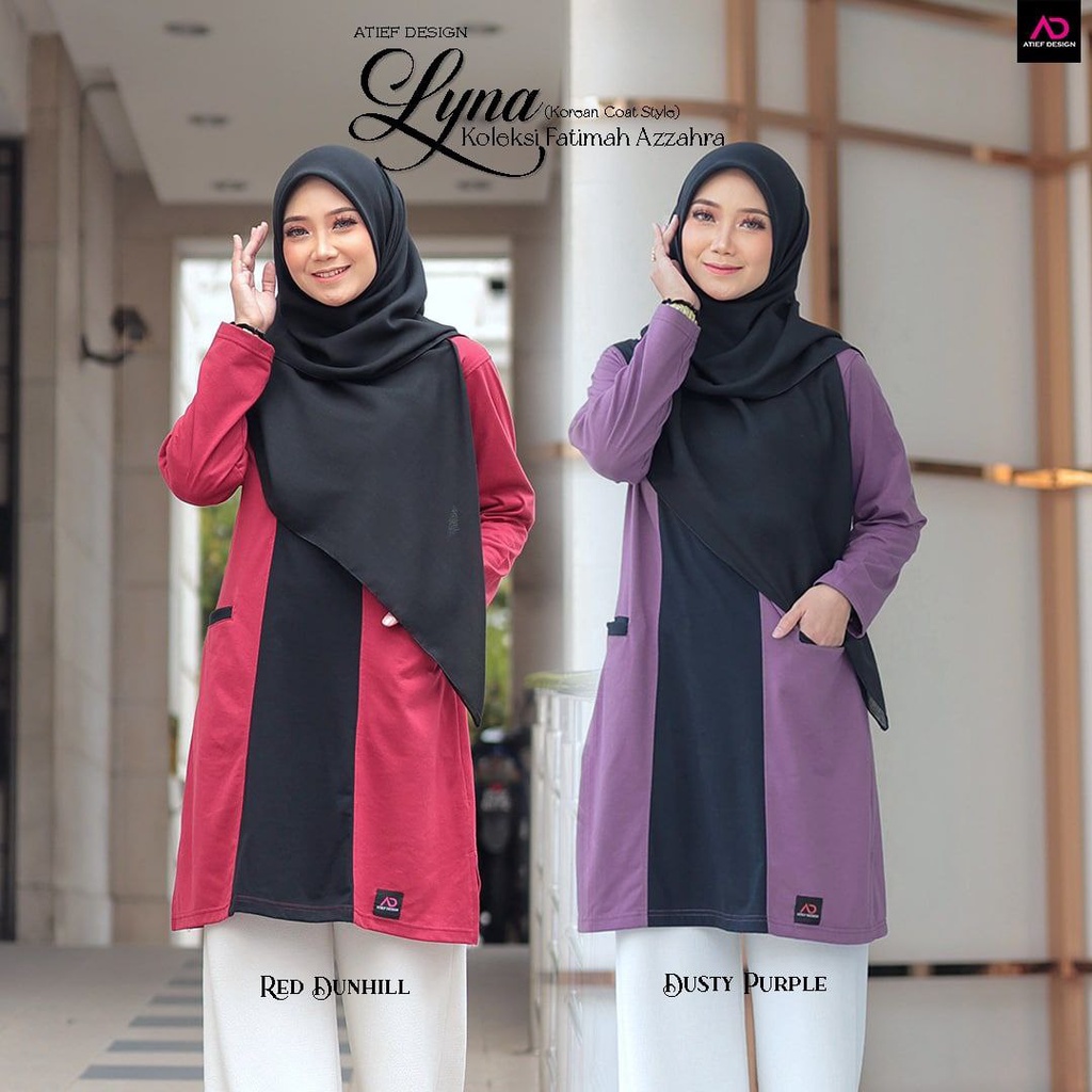 Atief Design T-shirt Muslimah Cotton Lyna Korean Coat Style (berpoket/selesa/ironless)