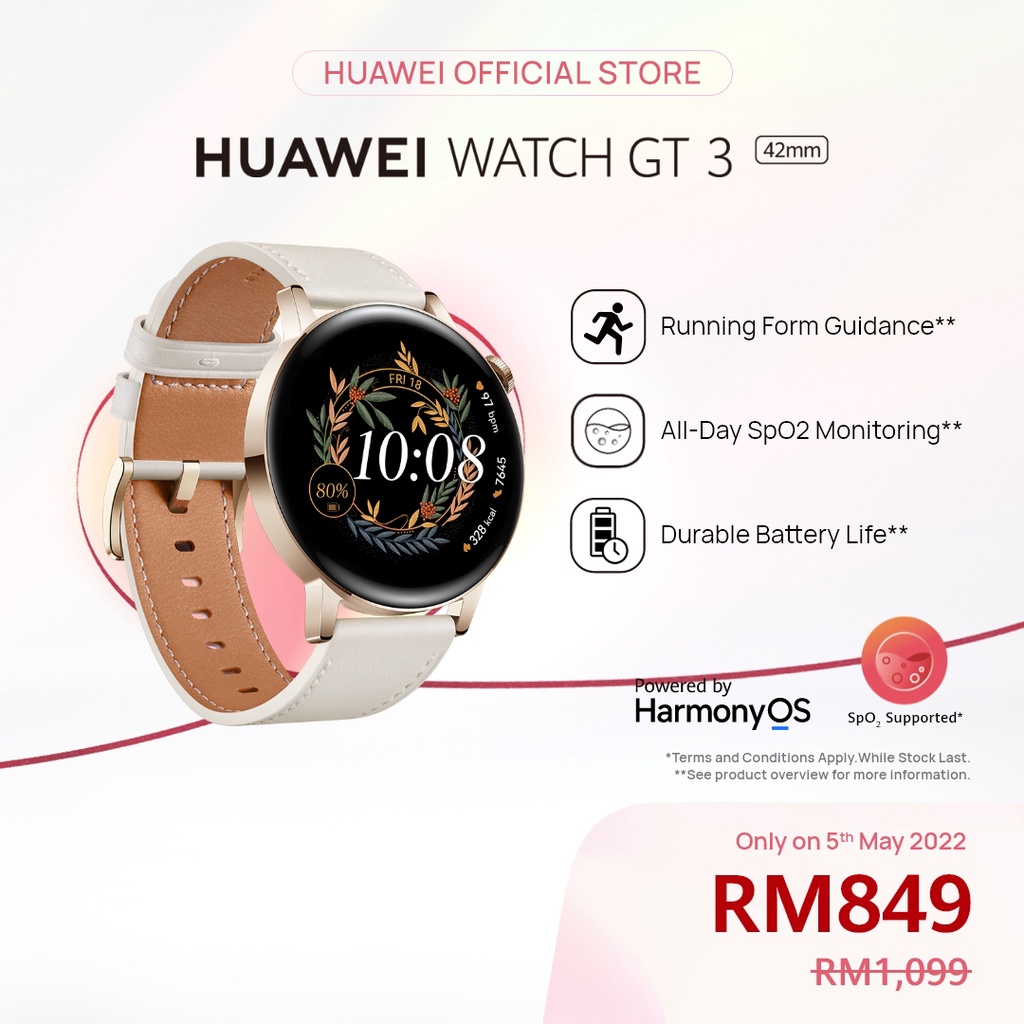 HUAWEI Watch GT 3 All-Day SpO2 Monitoring/Durable Battery Life/100+ Workout Modes (42mm)