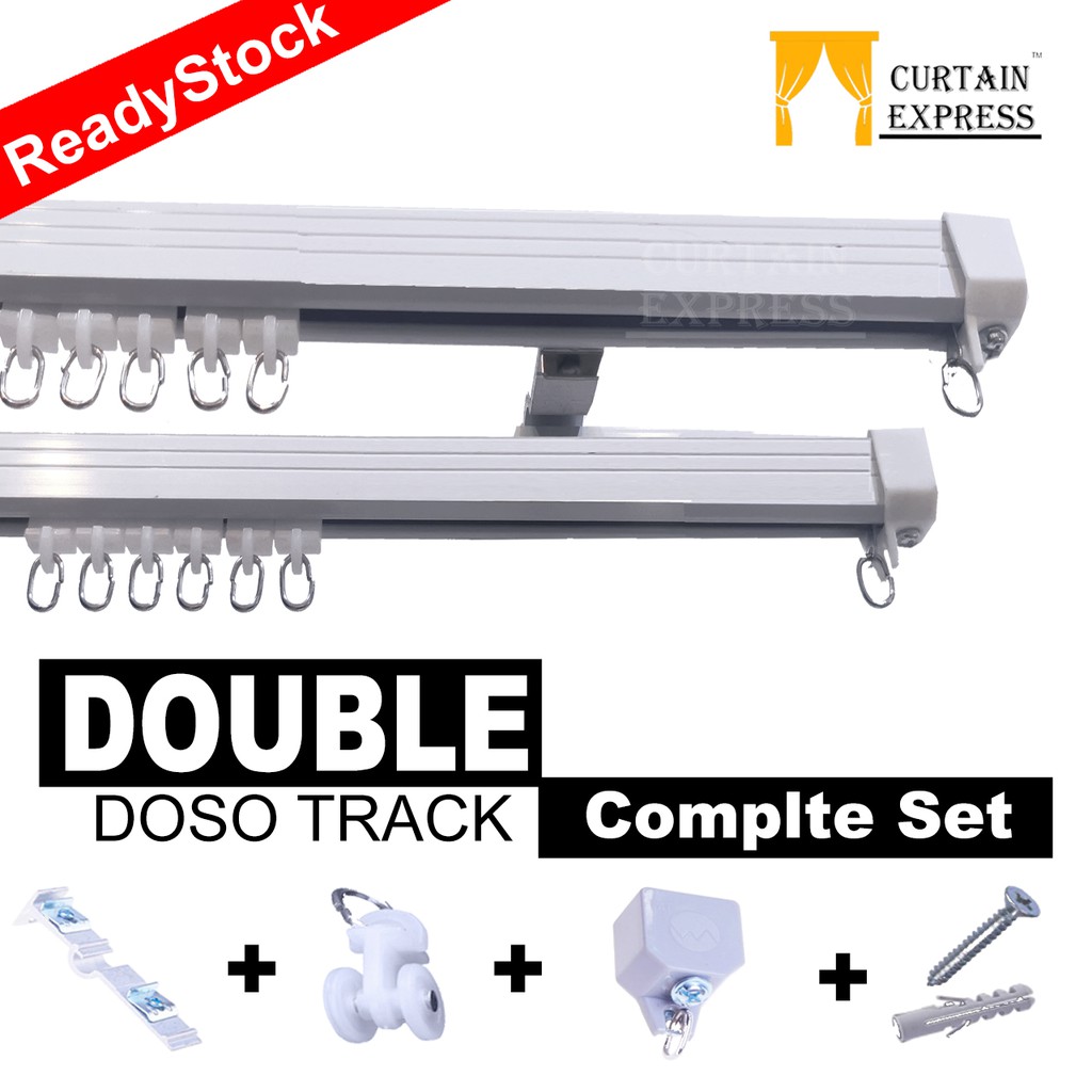 Double Doso Curtain Rail Complete Set /Aluminium Rail Set Lengkap /Doso