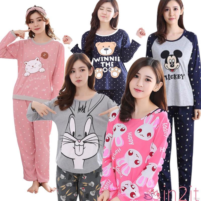 Women's Pyjamas Set PrintLong Sleeves Winter Sleepwear Nightwear Set ...