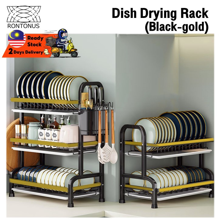 RONTONUS Dish Drying Rack Stainless Steel 2 Tier Holder Dish Drainer